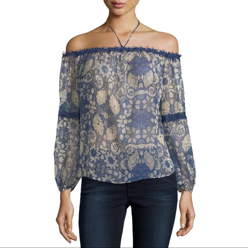 Foxiedox Floral Chiffon Off the Shoulder Blouse S